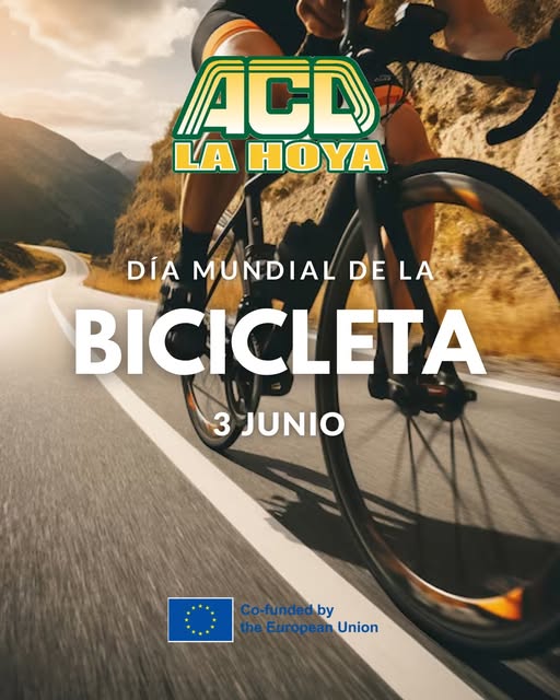 Puede ser una imagen de bicicleta y texto que dice "ACD LA ΗΟΎA DÍA MUNDIAL DELA DE LA BICICLETA 3 JUNIO Co-fundedby by theEuropean the Union"